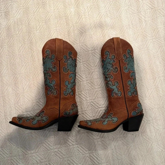 NEW Vintage Brown and Turquoise Leather Cowboy Boots, Nashville Boot Co,  US 7 - Picture 4 of 6
